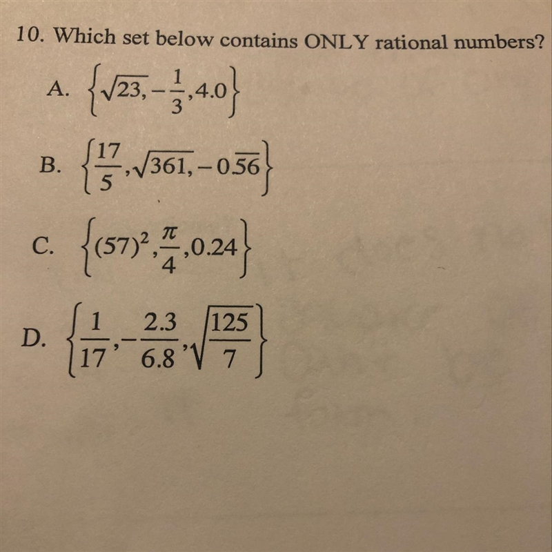 Which set below contains only rational numbers ?-example-1