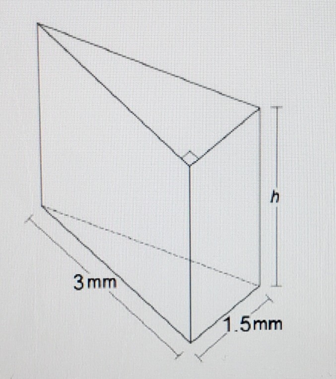 A triangular prism has a volume of 10mm^3. The formula for finding the volume of a-example-1