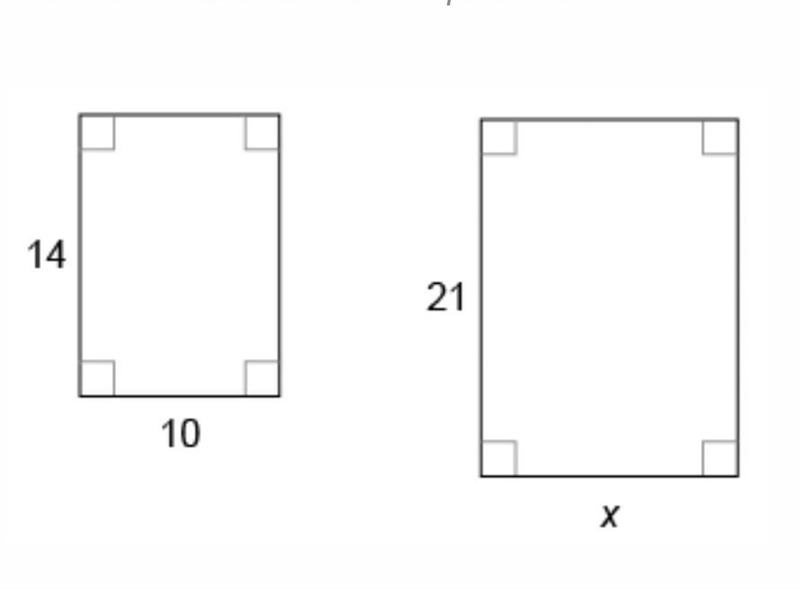 ￼ 6. The two rectangles in the figure are similar. What is the value of x? A. 29.4 B-example-1