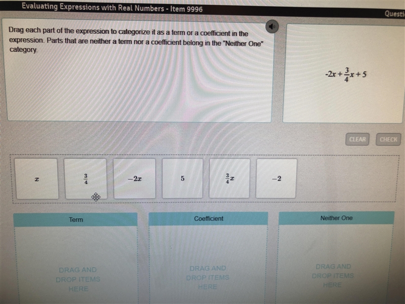 Drag each part of the equation to categories it as a term or a coefficient in the-example-1