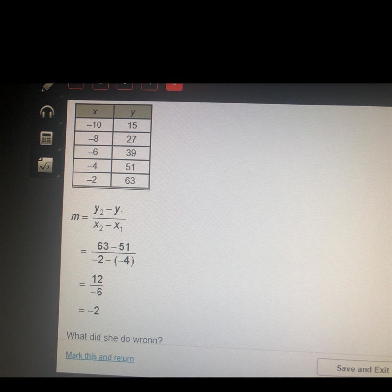 Please help asap!! Loreena calculated the slope of the linear function that is represented-example-1