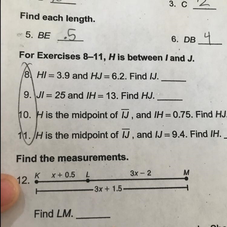 11pts Find the measurements. 12 K x + 0.5 L 3x-2 - 3x + 1.5- Find LM.-example-1