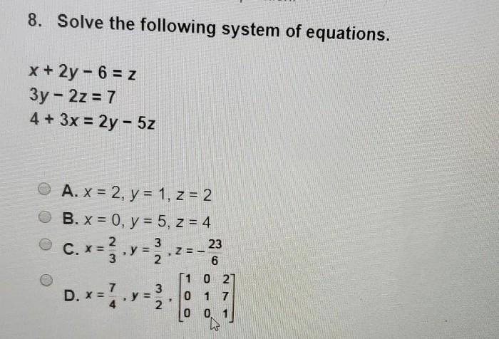 SOLVE THE FOLLOWING SYSTEM OF EQUATIONS.... ​-example-1