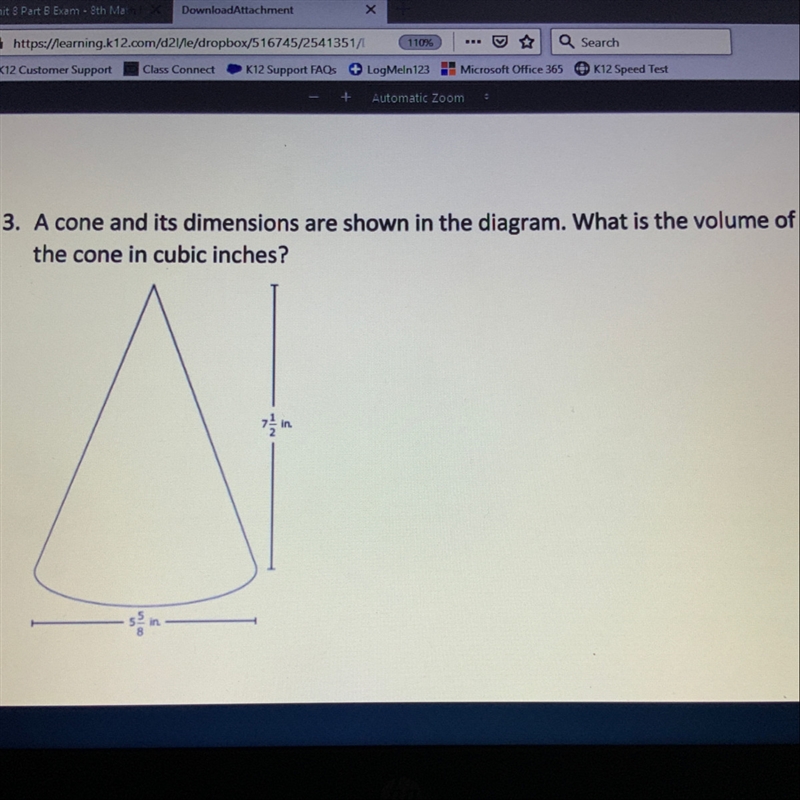 A cone and its dimensions are shown in the diagram. What is the volume of the cone-example-1