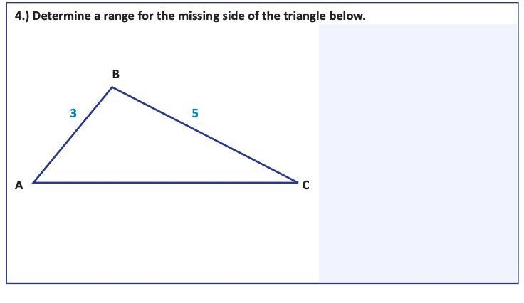 HELP ME QUICK Determine a range for the missing side of the triangle below.-example-2