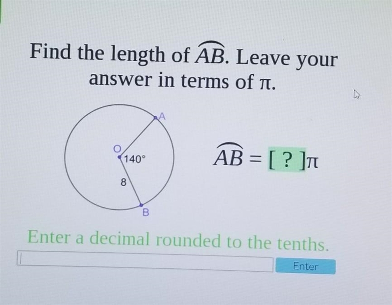 Find the length of AB. leave your answer in terms of pi​-example-1