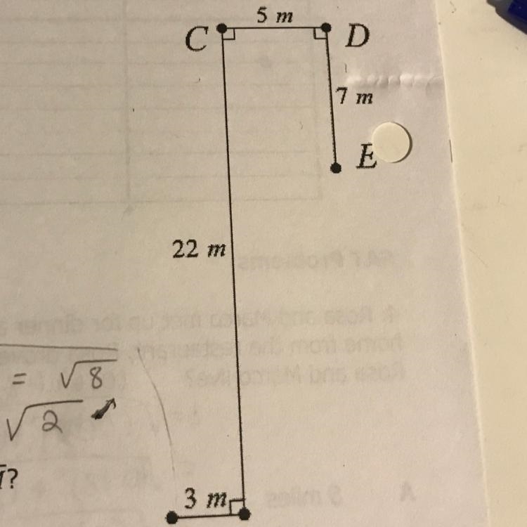 There are 3 meters from A to B, 22 meters from B to C, 5 meters from C to D, and 7 meters-example-1