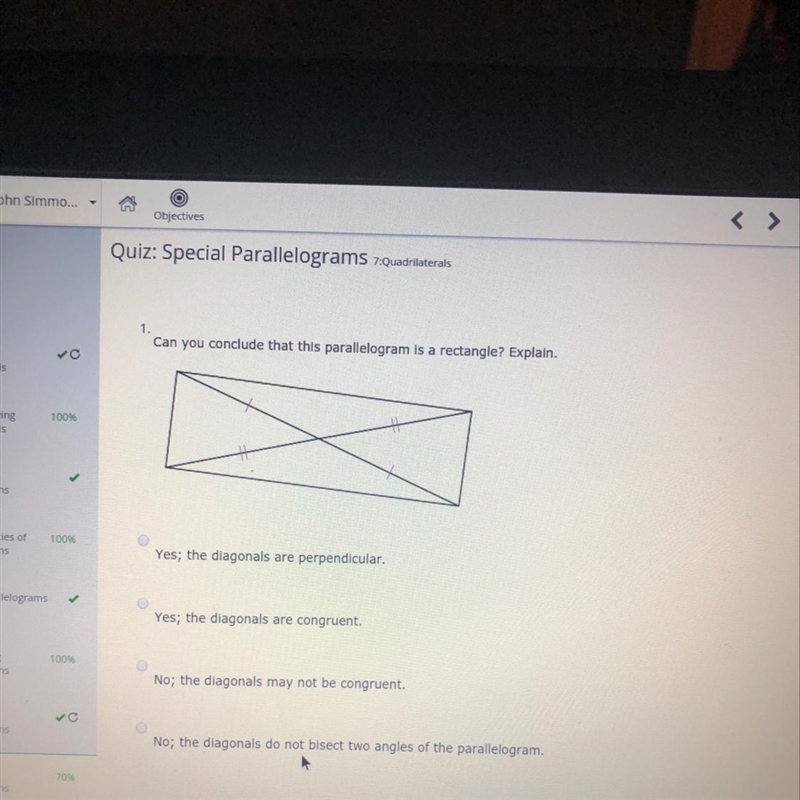 Can you conclude that this parallelogram is a rectangle? Explain.-example-1