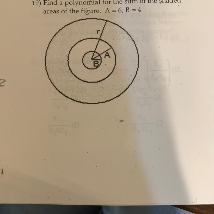 Find a polynomial for the sum of the shaded areas of the figure. A = 6, B = 4-example-1