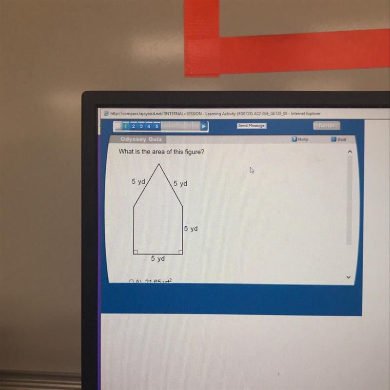 What is the area of this figure? 5 yd/ 5 yd 5 yd 5 yd-example-1