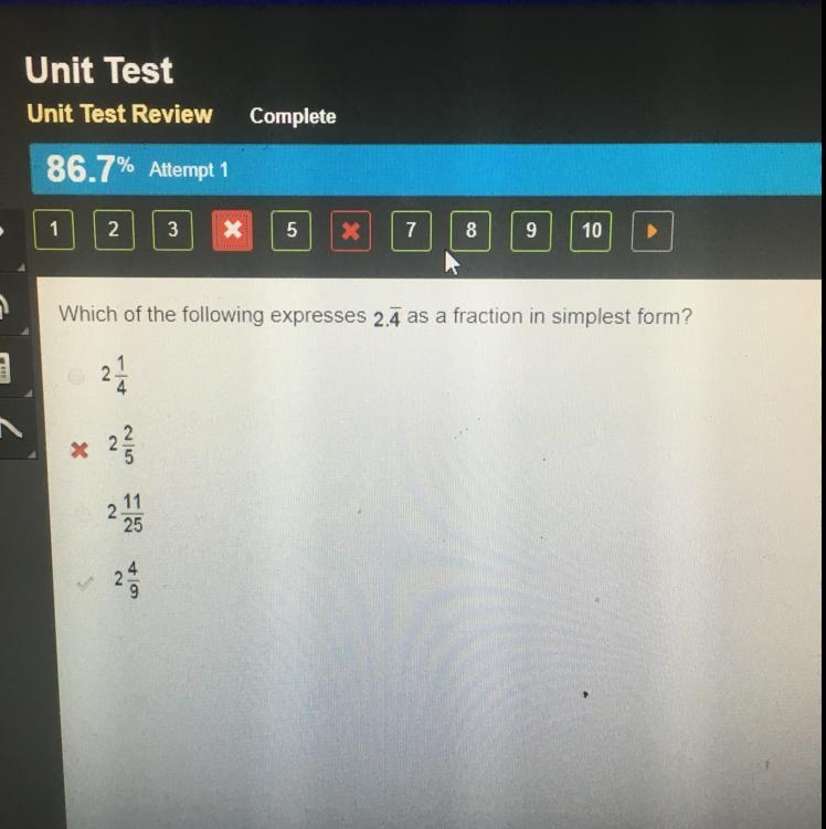 Which of the following expresses 2.4 as a fraction in simplest form ?-example-1