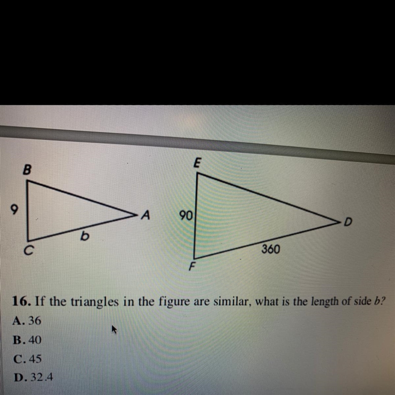 If the triangles in the figure are similar what is the length of side b?-example-1