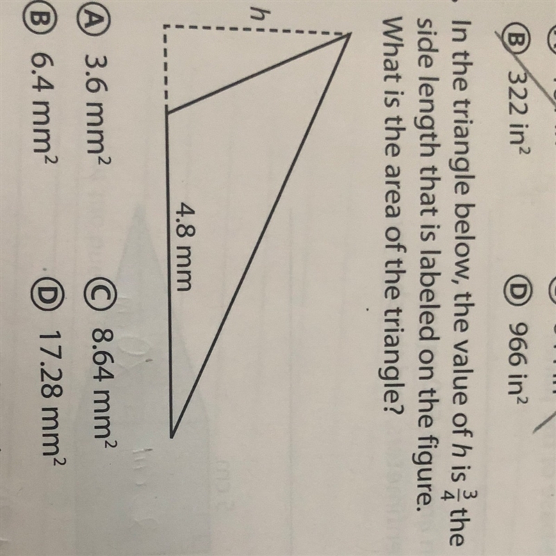 Im the triangle below, the value of h is 3/4 the side length that is labeled on the-example-1