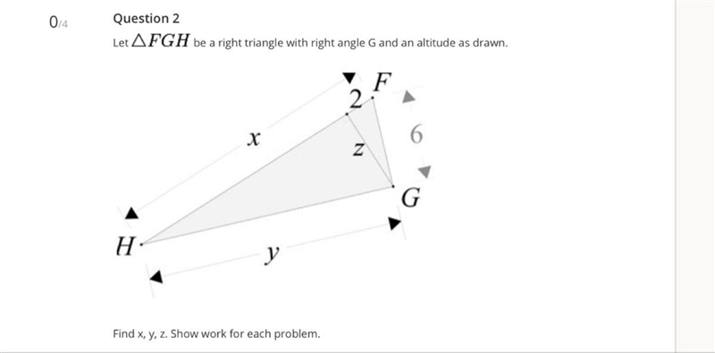 Let FGHB a right triangle with right angle G and an altitude as shown find XYZ-example-1