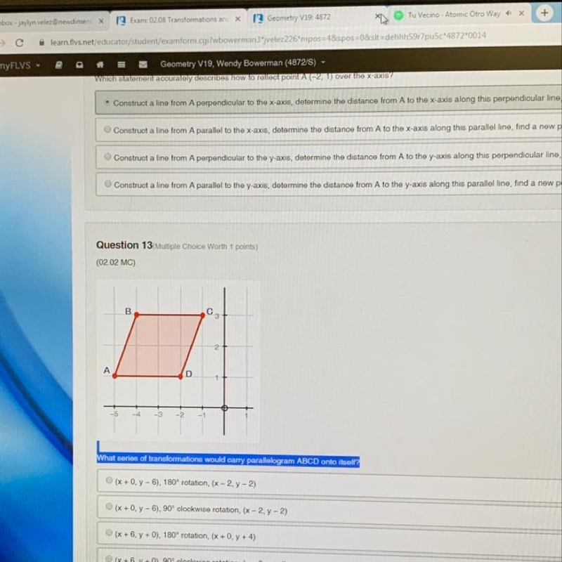 What series of transformations would carry parallelogram ABCD onto itself?-example-1