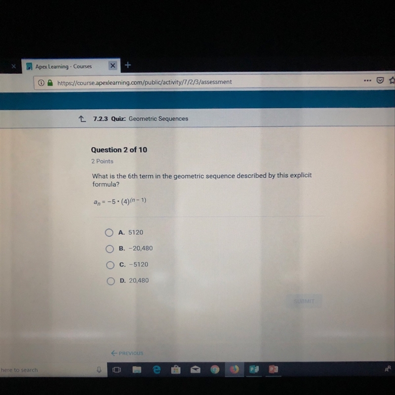 What is the 6th term in the geometric sequence described by this explicit formula-example-1