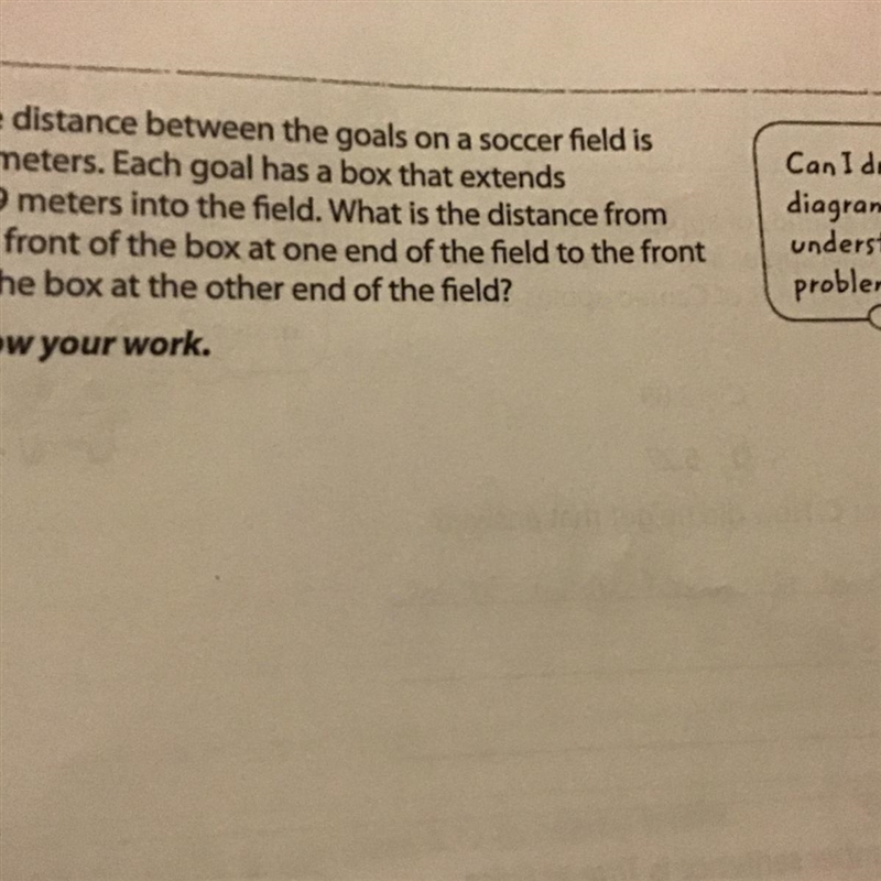 The distance between the goals on a soccer field is 52 meters. Each goal has a box-example-1