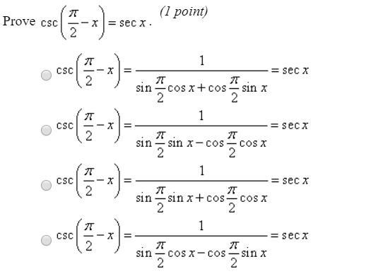 Prove csc (pi/2 - x) = sec x-example-1