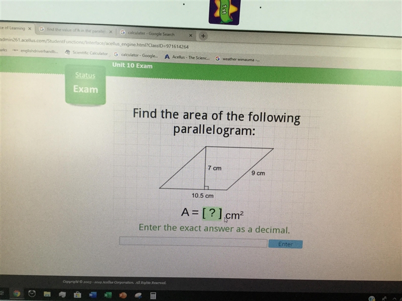 Please help! Find the area of the following parallelograms!-example-1