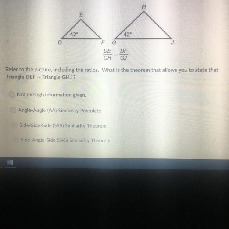 Refer to the picture, including the ratios. What is the theorem that allows you to-example-1