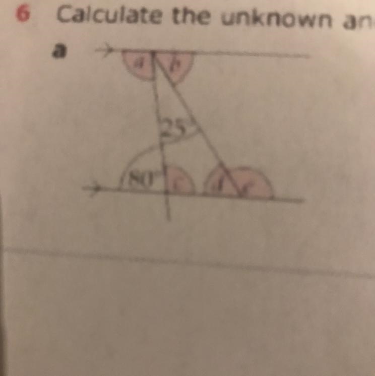 Calculate the unknown angles.-example-1