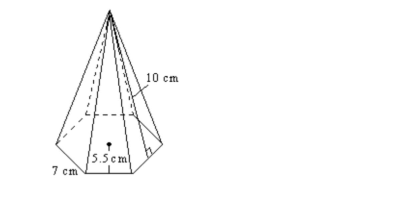 Find the lateral area and the surface area of the regular hexagonal pyramid. Question-example-1