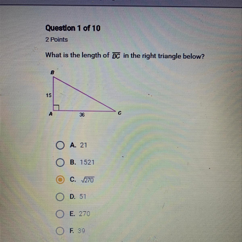 What is the length of bc in the right triangle below ?-example-1