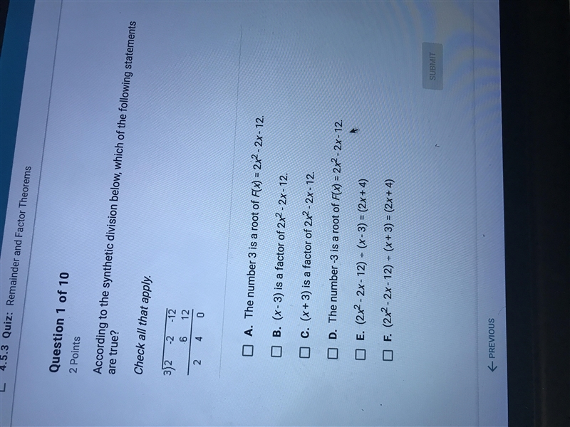 According to the synthetic division below which of the following statements are true-example-1