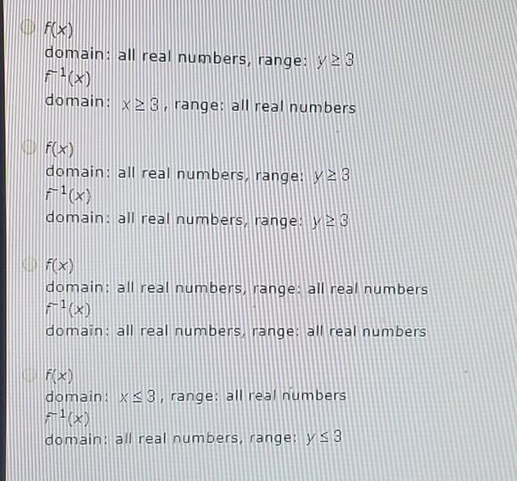 What is the domain and range for the following function and its inverse? f(x) = x-example-1