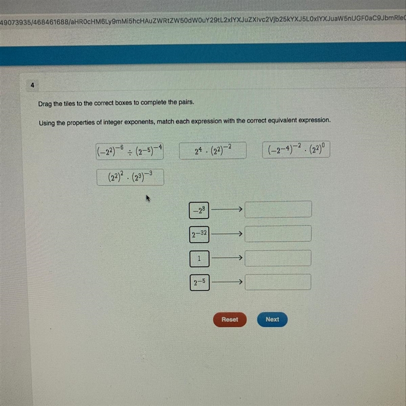 Drag the tiles to the correct boxes to complete the pairs. Using the properties of-example-1