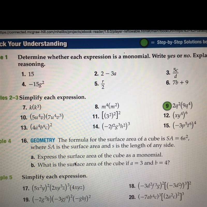 Problems 7-15 Simplify each expression. 20 points-example-1