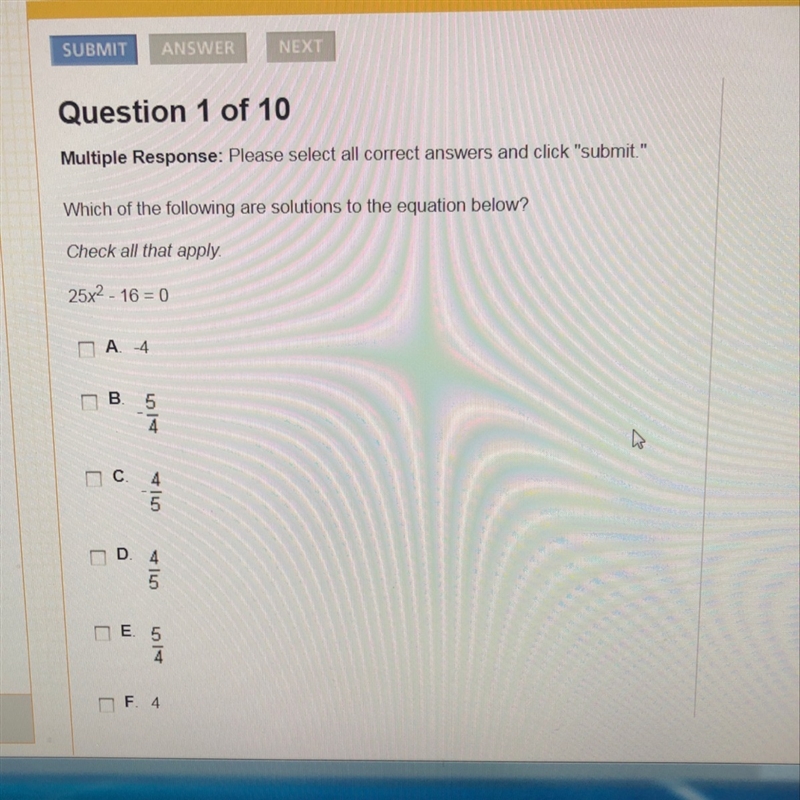 Which of the following are solutions to the equation below?-example-1