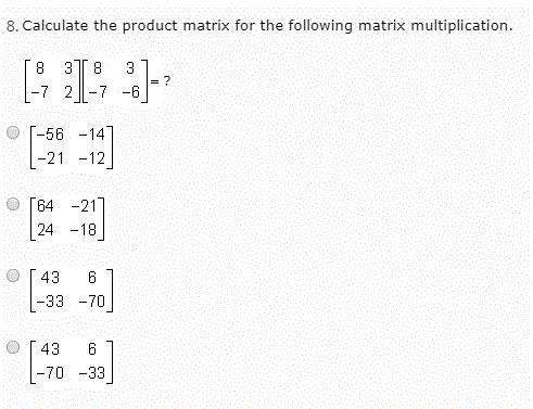 Calculate the product matrix for the following matrix multiplication.-example-1