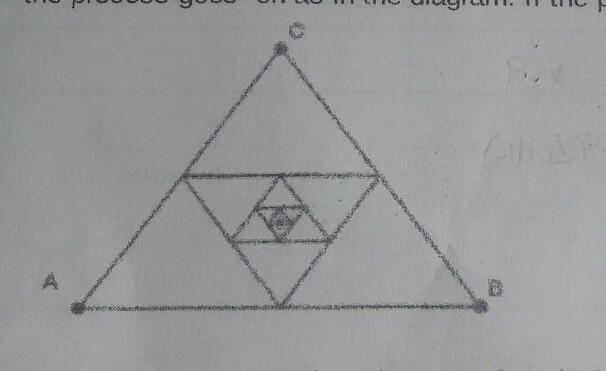 6) If the perimeter of the equilateral triangle ABC is x inches. The mid points of-example-1