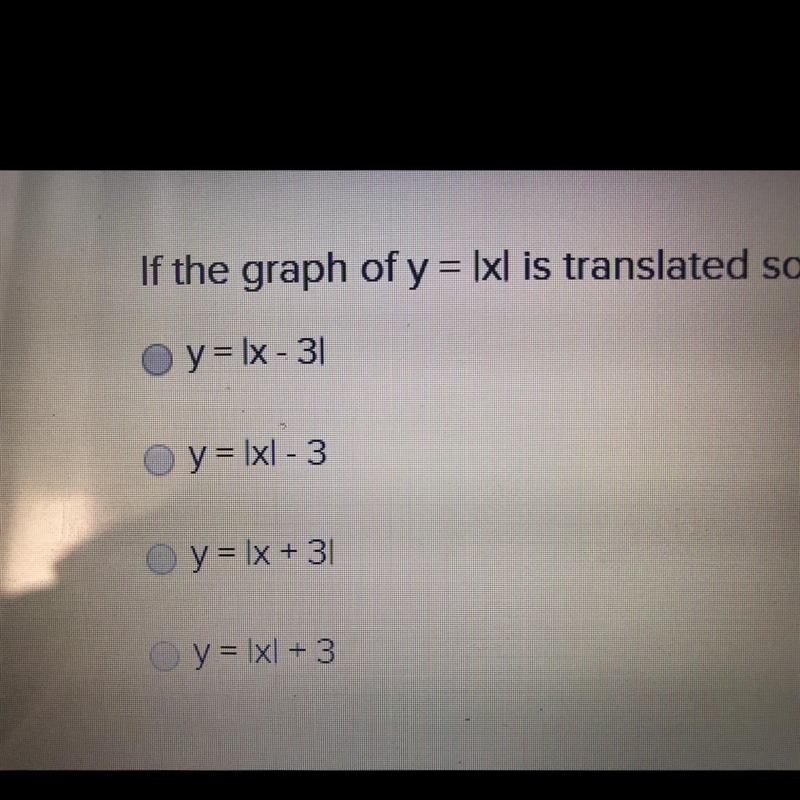 If the graph of y = lxl is translated so that the point (1, 1) is moved to (1.4), what-example-1