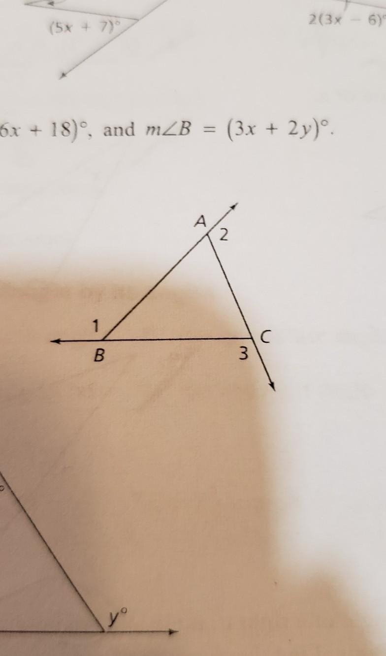 The figure shows three exterior angles of triangle ABC. Show that the measure of angle-example-1