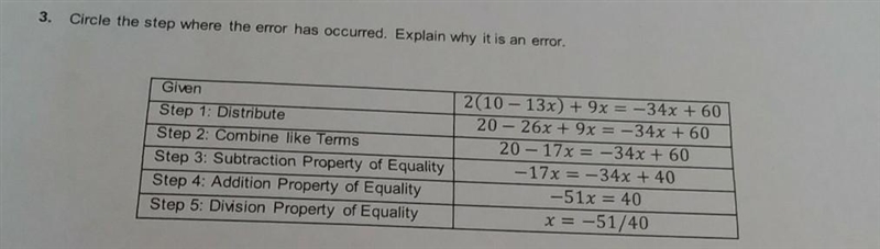 3. Circle the step where the error has occurred. Explain why it is an error. Given-example-1