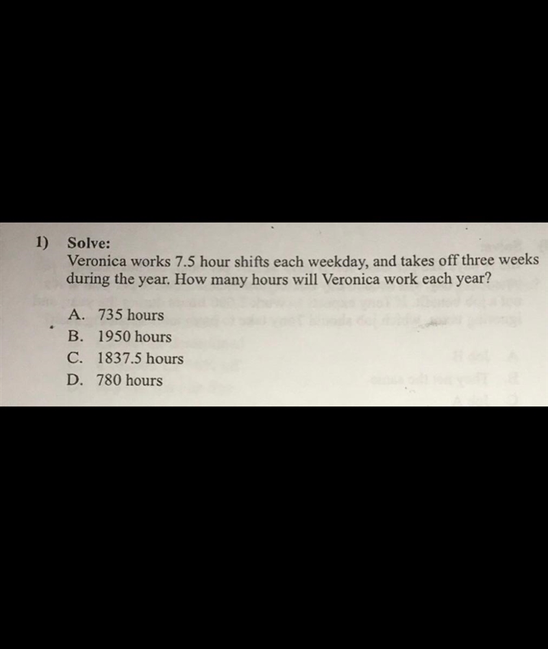 Veronica works 7.5 hour shifts each weekday and takes off 3 weeks during the year-example-1