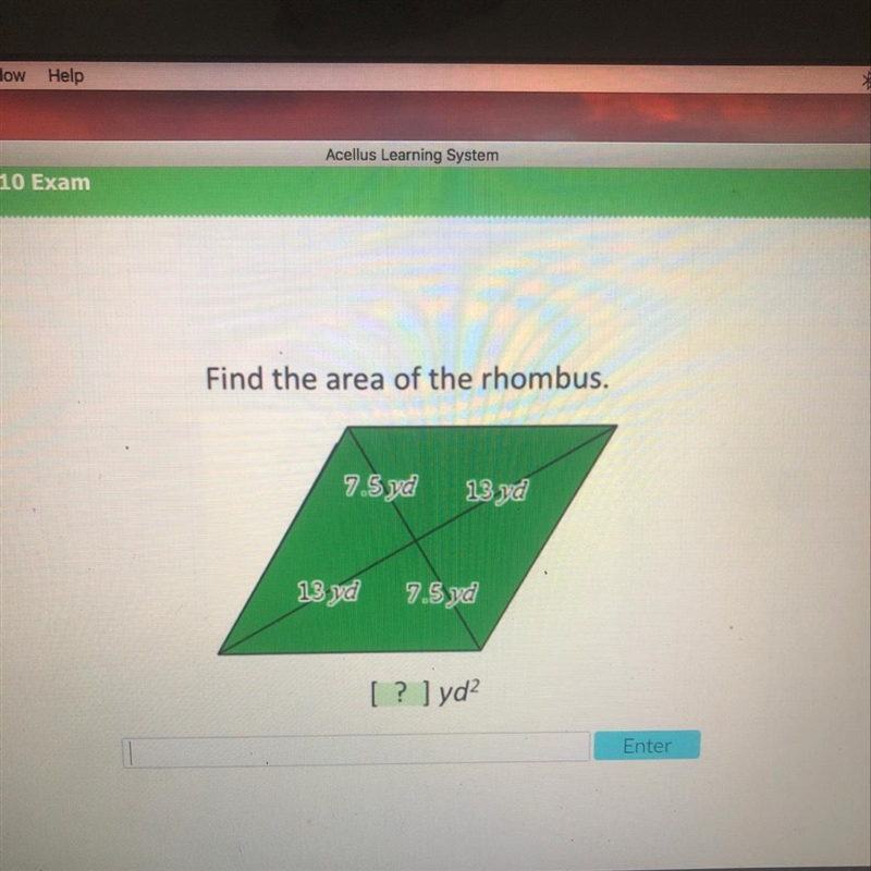 Find the area of the rhombus. Please help ASAP-example-1