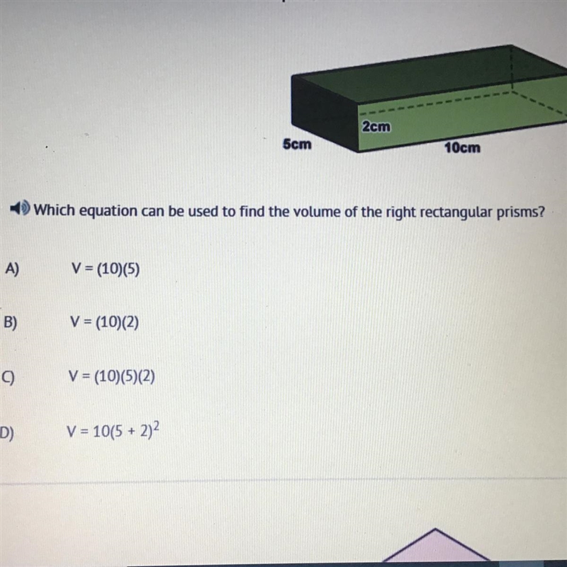 Which equation can be used to find the volume of the right rectangular prism-example-1