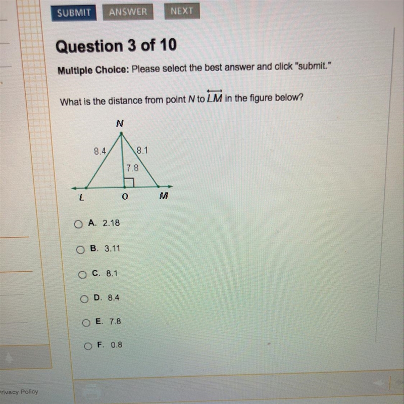 What is the distance from point N to LM in the figure below? APEX!-example-1