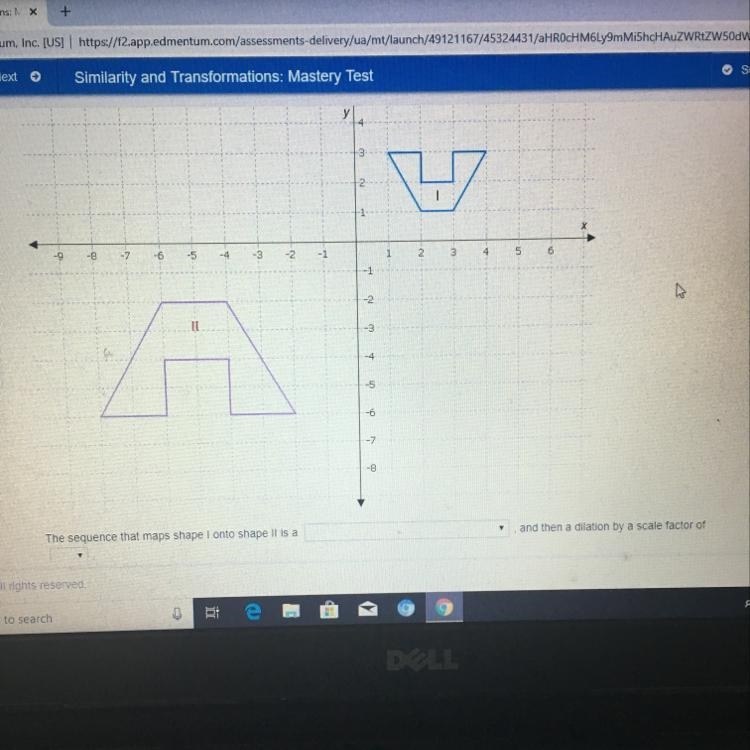 Answer this please. drop down #1. a. translation 3 units down and 8 units left b. 180° clockwise-example-1