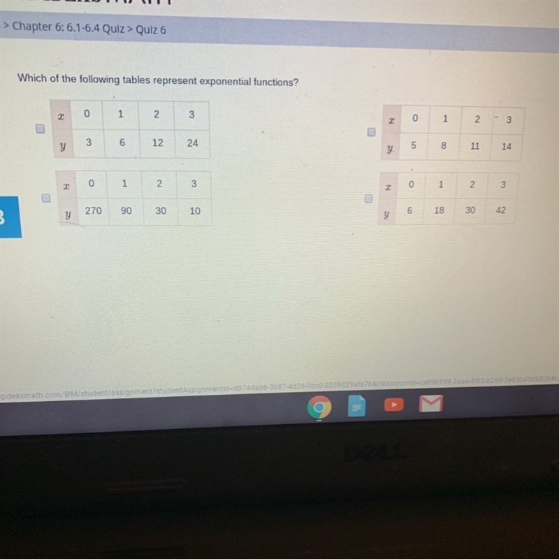 Which of the following tables represents exponential functions?-example-1