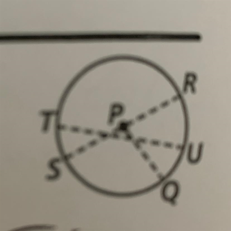 Point P is the center of the circle. Name the circle, two chords, a diameter, and-example-1