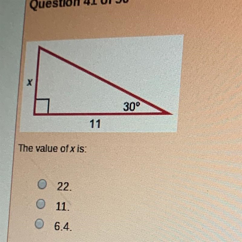 The Value of X is: A 22 B 11 C 6.4-example-1