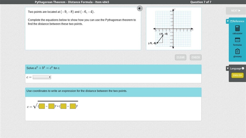 Two points are located at (−9,−8) and (−6,−4). Complete the equations below to show-example-1