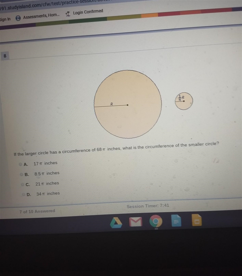 What is the circumference of the smaller circle​-example-1