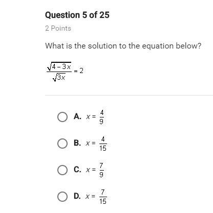 What is the solution to the equation below? square root of 4-3x divided by square-example-1