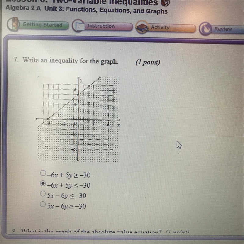 7. Write an inequality for the graph Also if you have the other answers I mean... haha-example-1