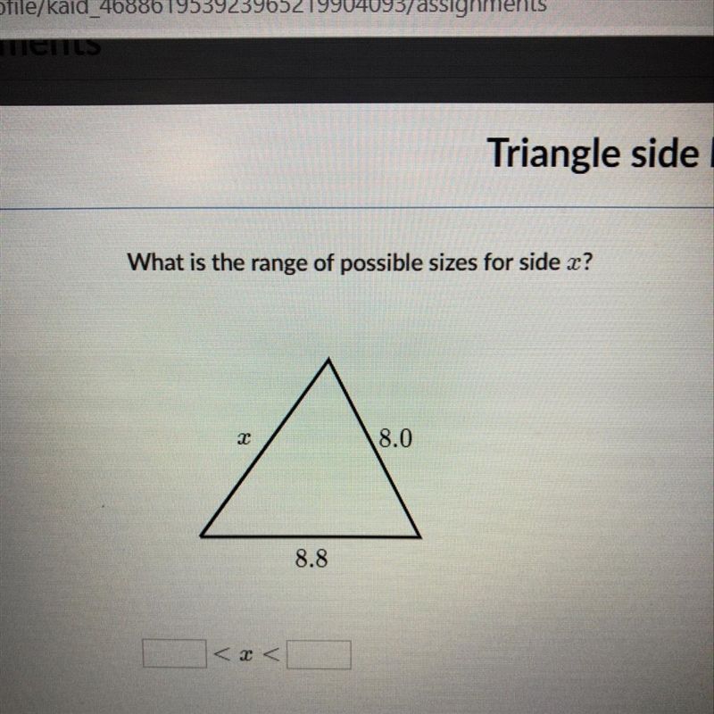 What is the range of possible sizes for side x-example-1